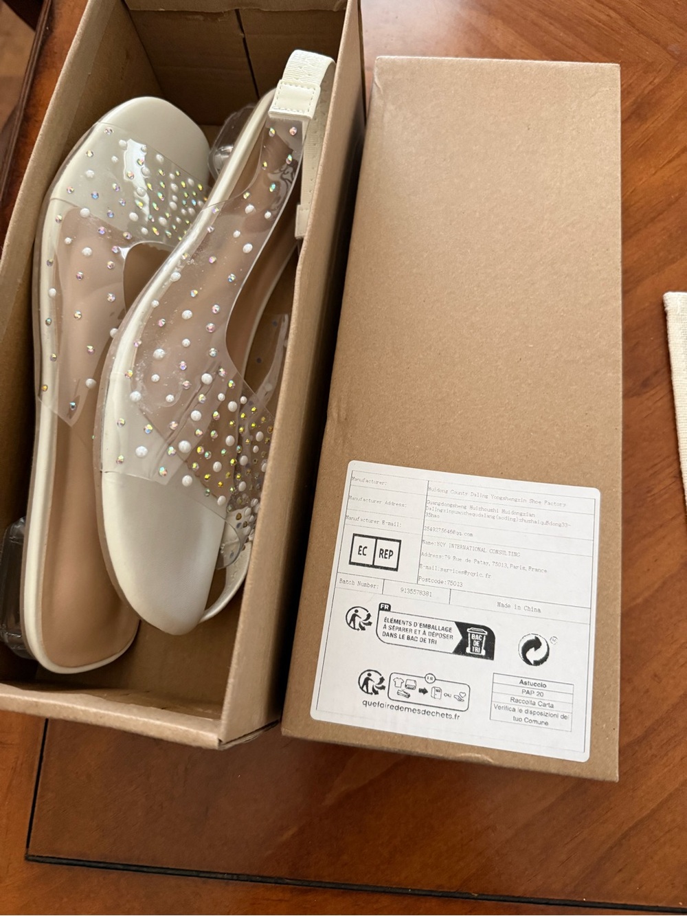 Iridescent Rhinestone Clear Slingback Sandals - Beige
